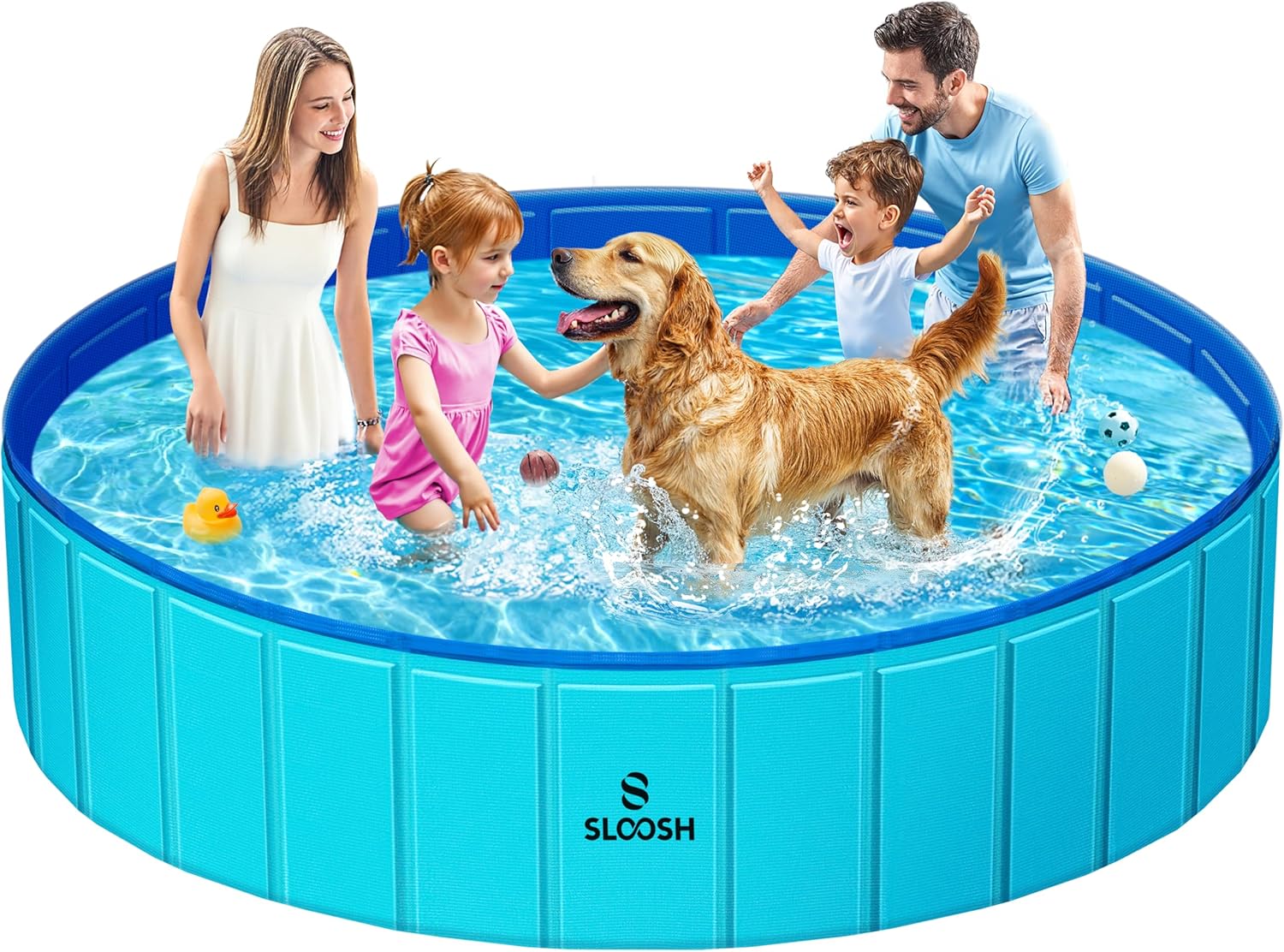 Sloosh Foldable Dog Kiddie Pool - Portable Hard Plastic Doggie Swimming Pool, Anti-Slip Collapsible Pets Bath Tub Suitable for Kids Indoor Outdoor Backyard Use (71" x 12", Blue)