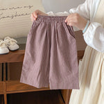 Ashmyova Casual Pants for Boys Girls Classic Linen Cotton Stripe Elastics Waist Spring Autumn Trousers Kids Long Pants 2Pcs Grey/Coffee Size 2-3T