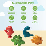 PlanToys 4 Dinosaur Dino Animal Playset (6126) | Sustainably Made from Rubberwood and Non-Toxic Paints and Dyes | Eco-Friendly PlanWood