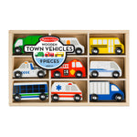 Melissa & Doug Wooden Town Vehicles Set in Wooden Tray (9 pcs)
