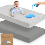 2-Pack Waterproof Crib Mattress Protector Cover Fitted - Quiet Baby Crib Mattress Pad Sheets, 52" x 28" Soft Quilted Cotton Baby Sheet, Machine Washable, Easy Fit, Durable (Granite/Mavy)