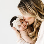 Baby Bling Bows - Newborn to Little Baby Girl Bows, 2 Pack Nylon Super Soft Stretchy Knot Toddler Headbands, Perfect Hair Accessories Head Bands for Infant Kids(Zinnia & Oatmeal)