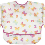 Baby bib with colorful butterfly pattern on a white background