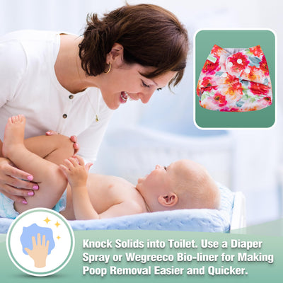 Wegreeco Cloth Diapers 6 Pack with Inserts & Wet Bag, Washable Reusable Diapers for Babies, One Size Adjustable (Chinese Rose)