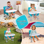 Furmubei Portable Baby Booster Seat with Tray, Toddler Booster seat for Dining, Camping, Travel, Baby Beach Chair 6 Months to 3 Years Old Indoor Outdoor Use Cyan