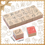 MotiMind 18 Pcs Cartoon Pattern Wood Stamps Set Wooden Rubber Holiday Stamps for Card Making Decoration and Scrapbooking Supplies