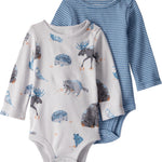 little planet by carter's Baby 2-pack Long Sleeve Bodysuits made with Organic Cotton, Blue Forest, 6M