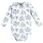 Hudson Baby baby girls Cotton Long-sleeve Bodysuits and Toddler T Shirt Set, Blue Toile 5-pack, 6-9 Months US