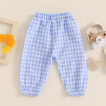 Kids Toddler Boys Girls Gingham Pants Elastic Waist Plaid Loose Baggy Trousers Casual Spring Fall Bottoms Sweatpants (C-Blue, 12-18 Months)