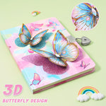 WERNNSAI 3D Butterfly Kids Diary for Girls, Secret Diary with Lock and Keys, Kids Journal Notebook Birthday Christmas Gift for 6 7 8-12 Year Old Girls, School A5 Lined Writing Drawing Notepad