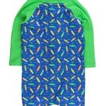 RUGGEDBUTTS Baby/Toddler Boy Swimsuit, One Piece Zipper Rash Guard Sunsuit with UPF 50+ Sun Protection - Neon Surfs Up, 0-3m