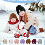 3 Pack Baby Beanie Hats with Earflaps, 2 Size Baby Winter Hat for Infant Toddler Kids, Fleece Lined Knit Hat for Girls Boys