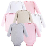 Hudson Baby Unisex Baby Long Sleeve Cotton Bodysuits, Girl Basic Long Sleeve 7 Pack, 12-18 Months (18M)