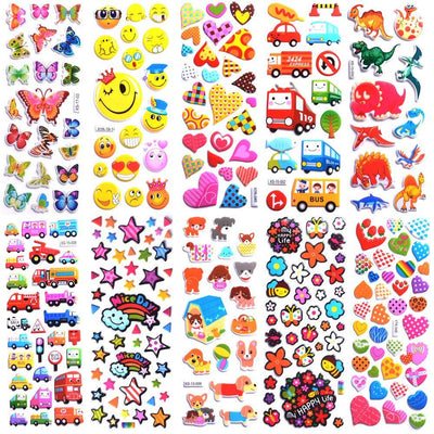 Stickers for Kids 1000+, 3D Puffy Stickers for Kids Toddlers 40 Different Sheets Variety Pack for Scrapbooking, Gifts, Rewards Including Animals, Stars, Fishes, Hearts, Dinosaurs, Cars and More