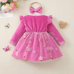 Kucnuzki Baby Girl Clothes 6 9 12 Months Girl Winter Clothes Birthday Tutu Velvet Fairy Dress Long Sleeve Hot Pink Knee Length Holiday Party Dress Baby Outfit