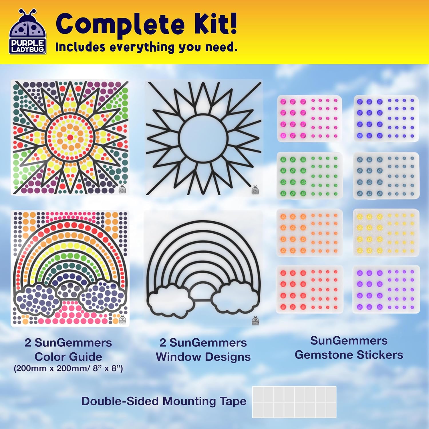 PURPLE LADYBUG Sungemmers Window Gem Art Suncatcher Kits - Summer Activities for Kids, Birthday Gifts for Girls & Boys, Crafts for Ages 4-10, Fun DIY Art Kit for Kids 6-12