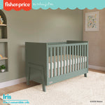 Dream On Me Fisher Price Iris 4-in-1 Convertible Crib in Meadow Green, Greenguard Gold & JPMA Certified, Converts from Baby Crib to Day Bed, Full-Size Bed and Toddler Bed
