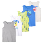 Garanimals Baby & Toddler Boy Beach Tank Tees - Kid's Sleeveless Tank Top - Size 6-9 Months - Off-White, Blue, Yellow, Medium Grey, White - 5 Pack