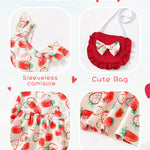 18-24 Months Girl Clothes Baby Girls Dress Infant Summer Outfits Toddler Casual Ruffle Sleeve Strawberry Red Sundress with Cute Red Bag