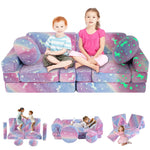 whiffee 13 PCS Kids Play Couch, Modular Glowing Kids Toddler Couches, Kid Play Couch Sofa for Playroom and Bedroom (Rainbow)