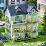 Flever Dollhouse Miniature DIY House Kit Creative Room with Furniture for Romantic Valentine's Gift (Warm House)
