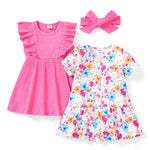 PATPAT Baby Toddler Girl Dresses Infant Ruffle & Short Sleeveless 2 Pack Summer Dress Casual Party Dress Dark Pink 18-24 Months