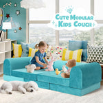 FURNAWAY Modular Kids Play Sofa Multifunctional Kids Sofa Convertible Foam Floor Mat Convertible Play Fort Inspire Children's Creativity and are Made of Velvet Fabric for Both Boys and Girls (Cyan)