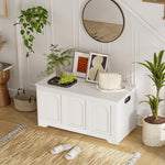 DINZI LVJ Storage Chest, 39.4” Wooden Toy Box with 2 Safety Hinges, Entryway Shoe Bench with Flip-Top, Sturdy Large Storage Trunk for Living Room, Bedroom, Playroom, Easy Assembly, White