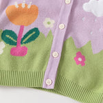 Girls' Floral Embroidered Button-Up Knit Cardigan Sweater, Purple and Green (US, Age, 3 Years, 4 Years, Purple)