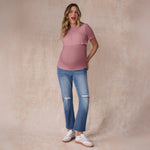 Motherhood Maternity Women's Short Sleeve Crew Neck Nursing Tee Shirt for Breastfeeding with Easy Access, Orchid Haze, Medium