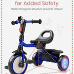 besrey Kids Tricycle with Flash Wheels for Ages 18 Months to 5 Years, Toddler Tricycle with Bell, Kids Tricycle, Gift for 2-5 Year Olds, Gift and Toy for Boys and Girls, Tricycle for Toddlers, Blue