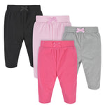 Gerber Baby Girls' 4-Pack Microfleece Pants, Pink/Gray/Black, 12 Months