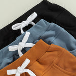 Yoawdats Baby Boys' 3-Pack Pull-on Jogger Shorts Knit Shorts Classic Fit Elastic Waist Toddler Shorts Kids Multipacks Pants (Blue Brown Black, 0-6 Months)