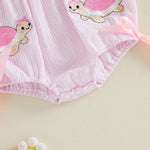 Lamuusaa Newborn Baby Girl Clothes Smocked Peter Pan Bubble Romper Turtle Embroidery Stripe Bodysuit Infant Summer Outfit (Pink, 0-3 Months)