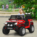 Costzon 2-Seater Ride on Truck, 12V Battery Powered Electric Vehicle w/Remote Control, 2 Speeds, Spring Suspension, LED Light, Horn, Music/ MP3, 2 Doors Open, Ride on Car for Kids (Red)