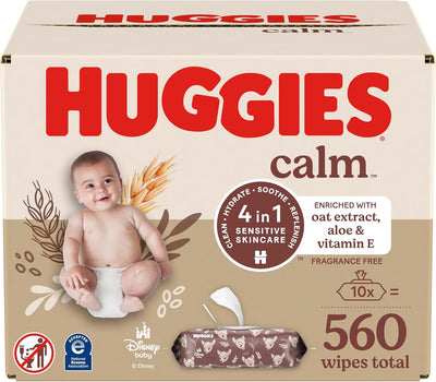 Huggies Calm baby wipes box with a baby on the label