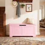 SUPER DEAL Storage Chest, 39 inches Chest Box Organizer with 2 Safety Hinges, Wooden Entryway Shoe Organizer Storage Bench, Pink
