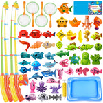CozyBomB™ Magnetic Fishing Toys Game Set for Kids | Water Table Bathtub Kiddie Pool Party & Pole Rod Net, Plastic Floating Fish Toddler Color Ocean Sea Animals Birthday Age 3 4 5 6 Year