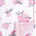 Hudson Baby Unisex Baby Plush Mink and Sherpa Blanket, Pink Floral, One Size
