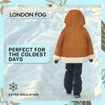 LONDON FOG Baby Girls' Heavyweight Winter Puffer Coat with Sherpa Trim, Khaki, 18MO