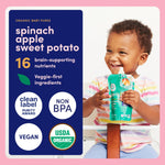 Cerebelly Organic Baby Food Pouches, Spinach Apple Sweet Potato Purees, 16 Nutrients, No Added Sugar, Fiber & Non-GMO, 4oz, 12 Pack