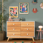 dadada Baby Merry 6-Drawer Dresser Modern Nursery Dresser with Natural Wood Fronts, Soft-Close Drawers, Anti-Tip Safety Kit, Baby-Safe Finish Spacious Storage for Nursery & Home (White/Natural)