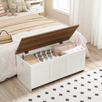 HOOBRO Storage Bench, 39.3" Retro Wooden Storage Chest, Wooden Storage Trunk, Toy Chest with Lift Top, Multifunctional Entryway Organizer, for Entryway, Living Room, White and Walnut WH141CW01