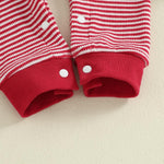 Newborn Infant Baby Boy Christmas Outfit Embroidered Gingerbread Romper Red Striped Onesie Long Sleeve Jumpsuit