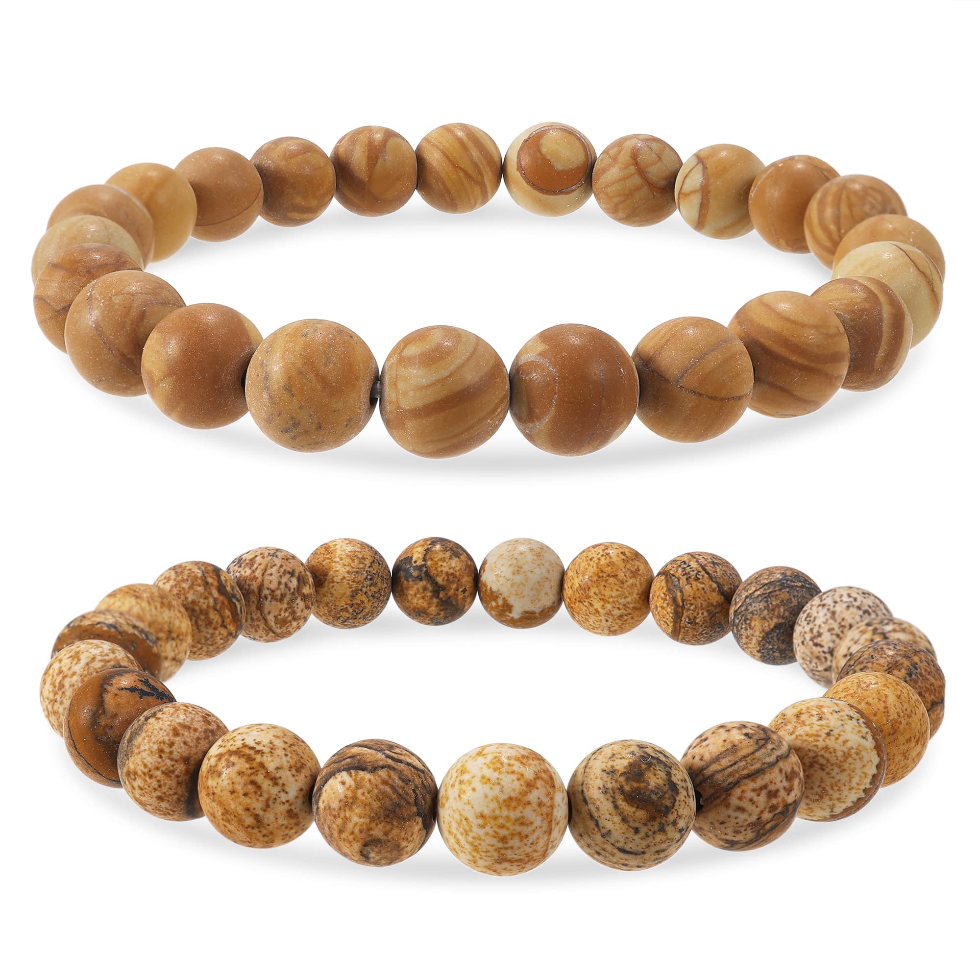 Bivei Natural Gemstone Semi Precious Healing Crystals Handmade Stretchy Round Beads Bracelet, Enhance Positive Energy