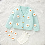 Toddler Baby Girl Sweater Floral Cardigan Knit Long Sleeve Coat Cute Fall Winter Outfits Clothes Infant Newborn (Aqua Blue, 6-9 Months)