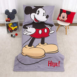 Disney Mickey Mouse Grey, Red, Yellow and Black 4 Piece Toddler Bed Set with Comforter, Fitted Bottom Sheet, Flat Top Sheet, Standard Size Pillowcase