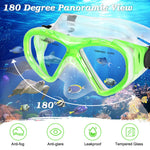 Kids Snorkel Set Dry Top Snorkeling Gear for Kids Youth Boys Girls Junior Age 5-15,Tempered Glass Swimming Diving Mask and Snorkel Set 180 Degree Panoramic View (Green)