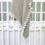 Crane Baby 100% Cotton Sateen Crib Sheet, Fitted for Cribs and Toddler Beds, Baby Crib Sheets, Baby Bedding for Boys and Girls, Green Leaf
