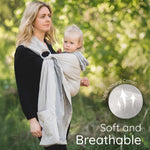 Ring Sling Baby Carrier - USA Lab Tested, 100% Natural Cotton Muslin, Breathable & Ergonomic Ring Sling Beige Grey